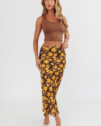 Brown Midi Skirt Floral