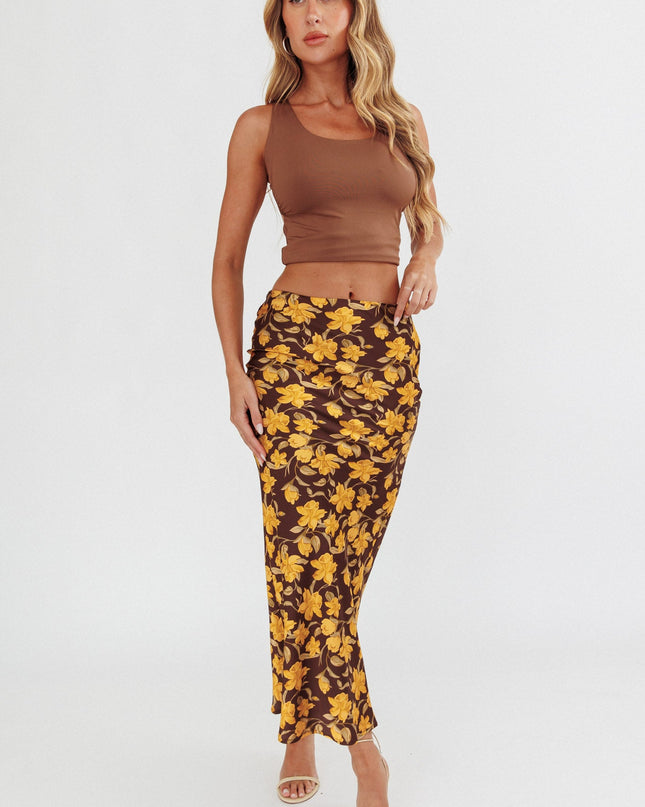 Brown Midi Skirt Floral
