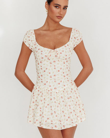 Rose Cap Sleeve Lace Mini Dress