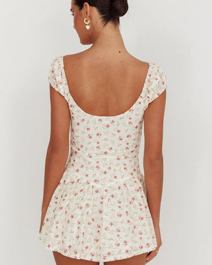 Rose Cap Sleeve Lace Mini Dress