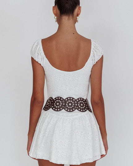 White Cap Sleeve Lace Mini Dress