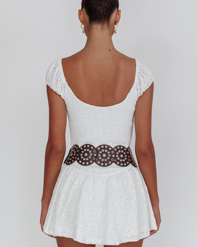 White Cap Sleeve Lace Mini Dress