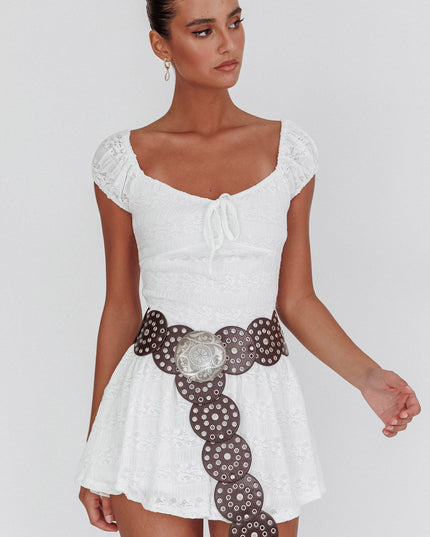 White Cap Sleeve Lace Mini Dress