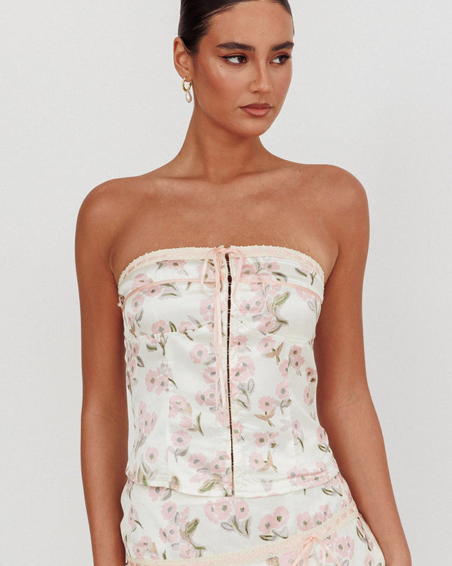 Pink Strapless Ribbon Top Floral