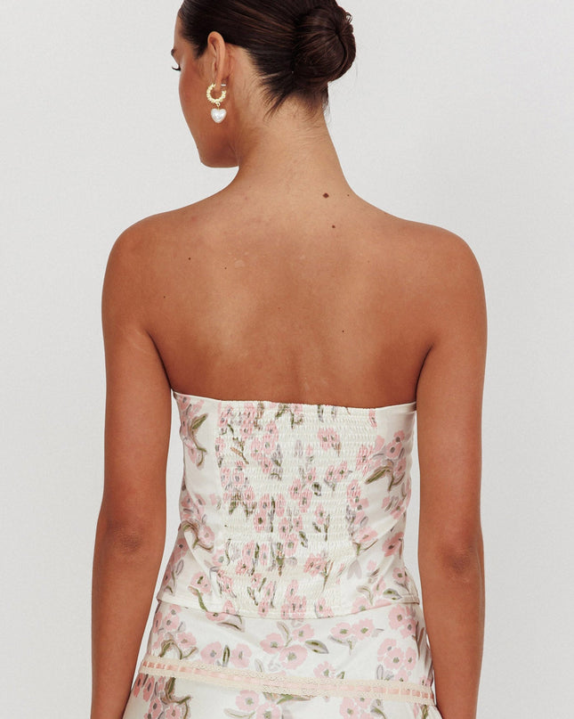 Pink Strapless Ribbon Top Floral