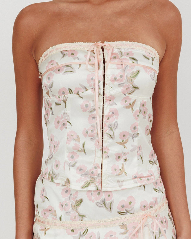 Pink Strapless Ribbon Top Floral