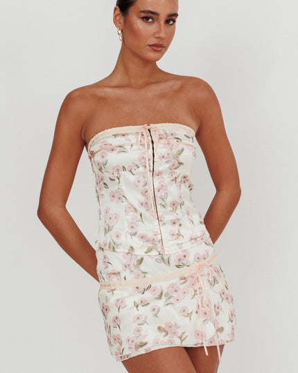 Pink Lace Trim Mini Skirt Floral