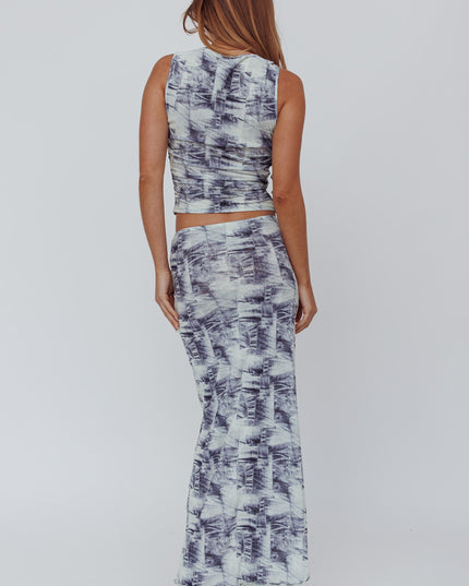 Denim Print Maxi Skirt Blue