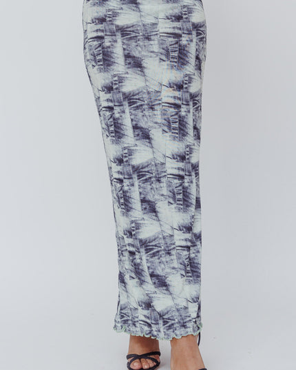 Denim Print Maxi Skirt Blue
