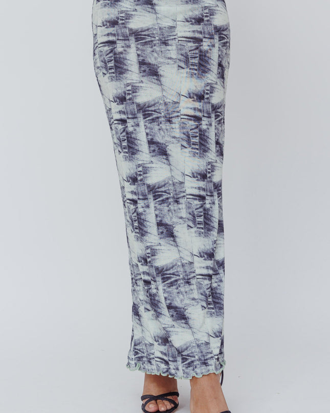 Denim Print Maxi Skirt Blue