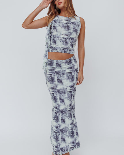 Denim Print Maxi Skirt Blue