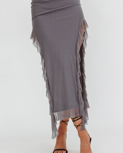 Side Split Ruffle Midi Skirt Cement