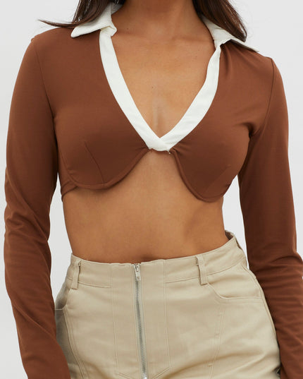 Chocolate Drop Collared Crop Top