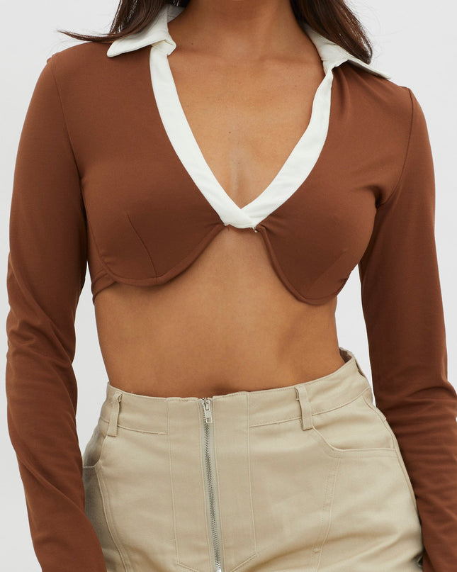 Chocolate Drop Collared Crop Top