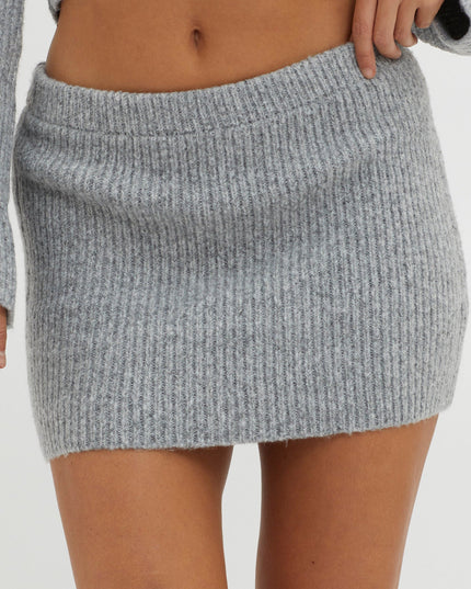 Grey Snow Ribbed Knit Skirt