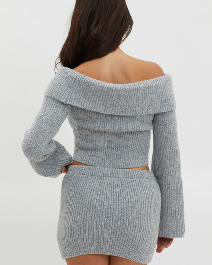 Grey Snow Ribbed Knit Skirt