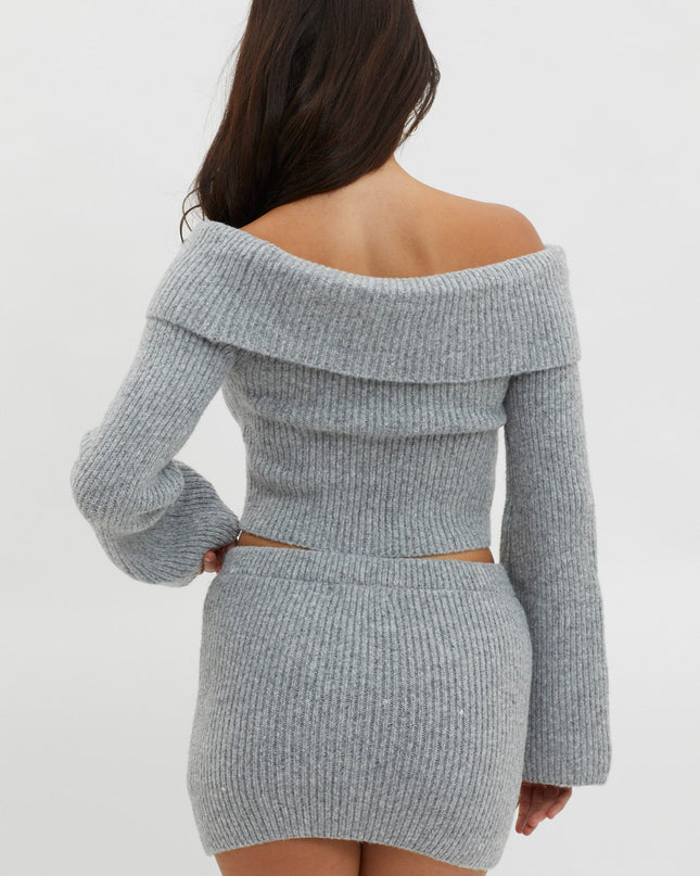 Grey Snow Ribbed Knit Skirt