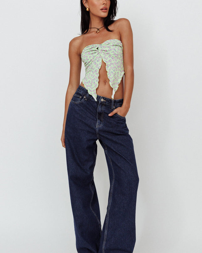 Lime/Pink Strapless Crop Top