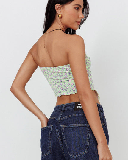 Lime/Pink Strapless Crop Top
