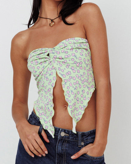 Lime/Pink Strapless Crop Top