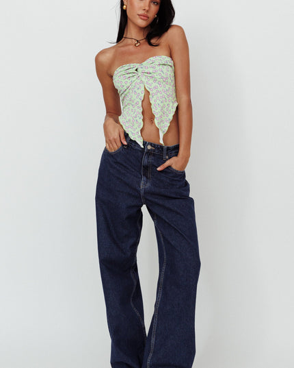 Lime/Pink Strapless Crop Top
