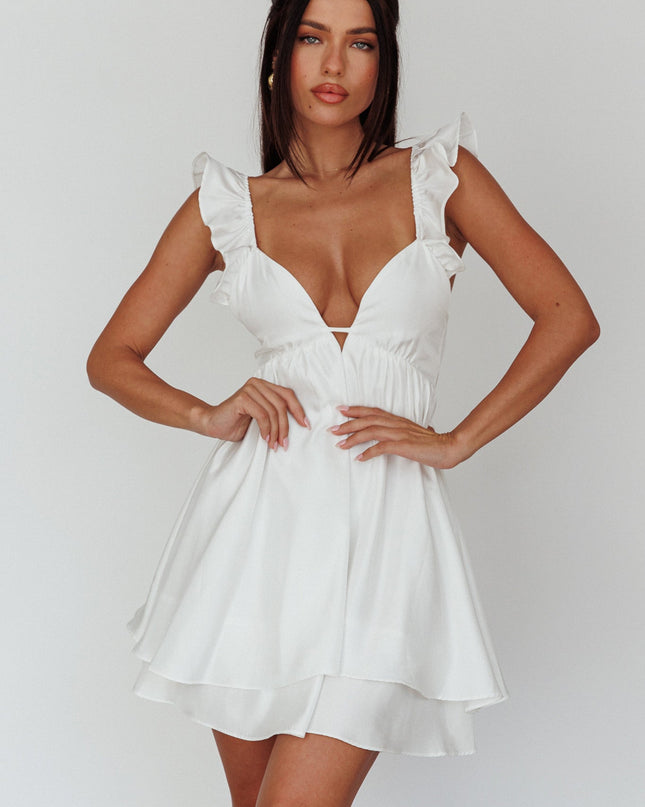 White Frill Strap Mini Dress