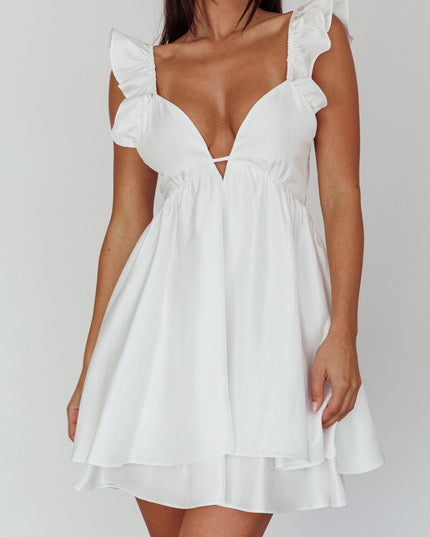 White Frill Strap Mini Dress