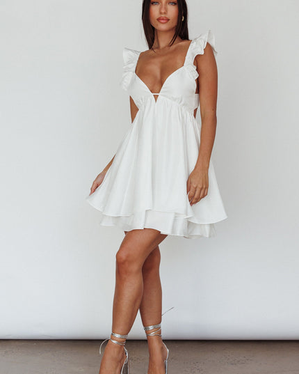 White Frill Strap Mini Dress