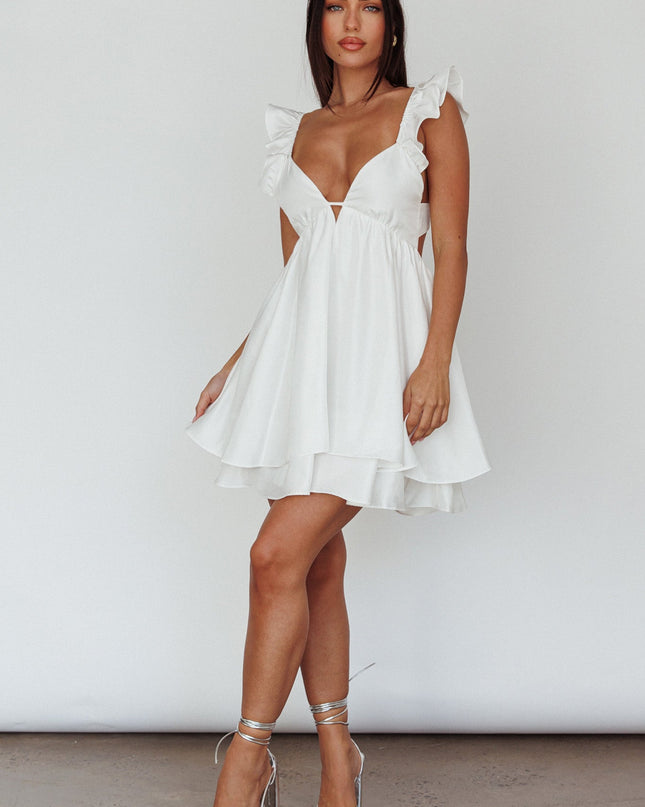 White Frill Strap Mini Dress