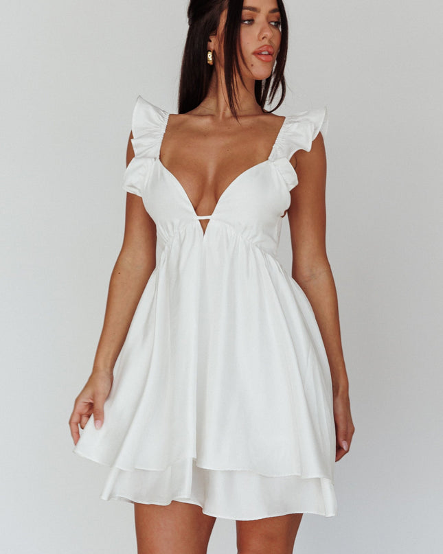 White Frill Strap Mini Dress