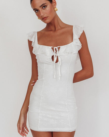 White Tied Bust Ruffle Mini Dress