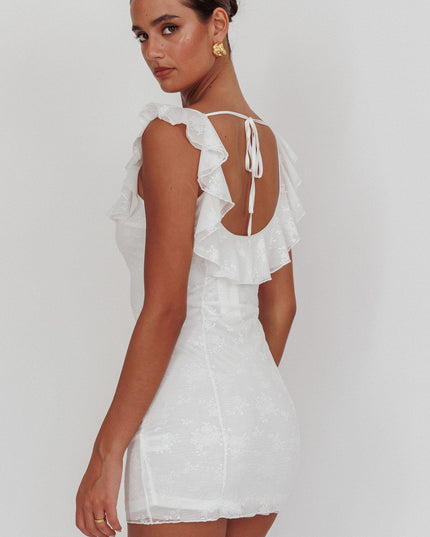 White Tied Bust Ruffle Mini Dress