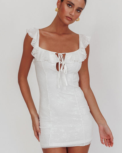 White Tied Bust Ruffle Mini Dress