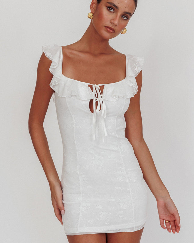 White Tied Bust Ruffle Mini Dress