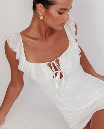 White Tied Bust Ruffle Mini Dress