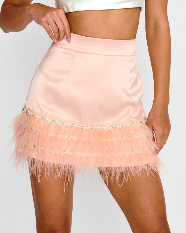 Pink Feather Trim Mini Skirt