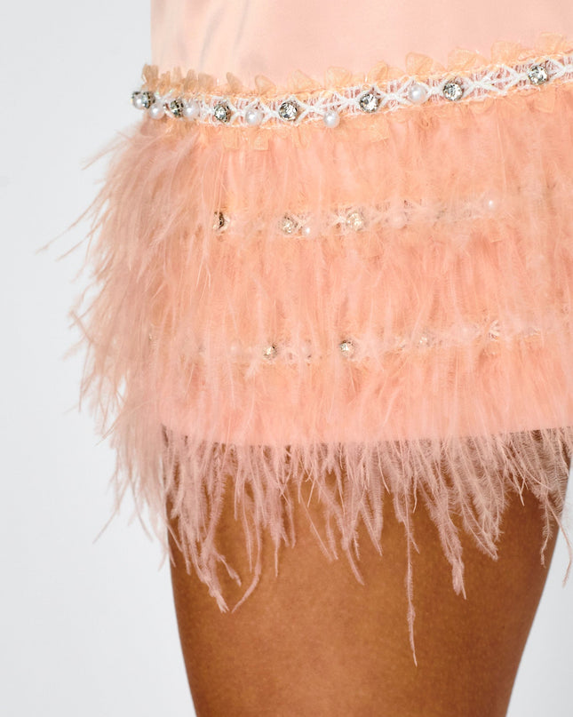 Pink Feather Trim Mini Skirt