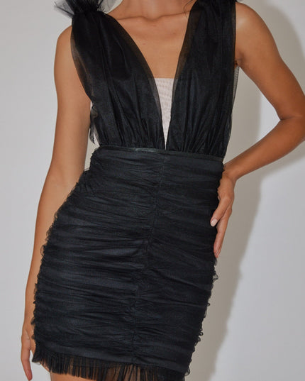 Black Twist Bust Midi Dress