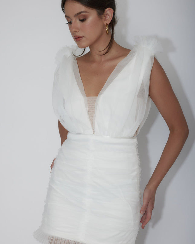 Off White Twist Bust Midi Dress