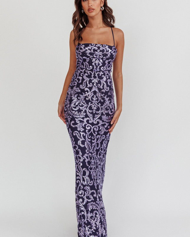 Lavender/Navy Sequin Maxi Dress