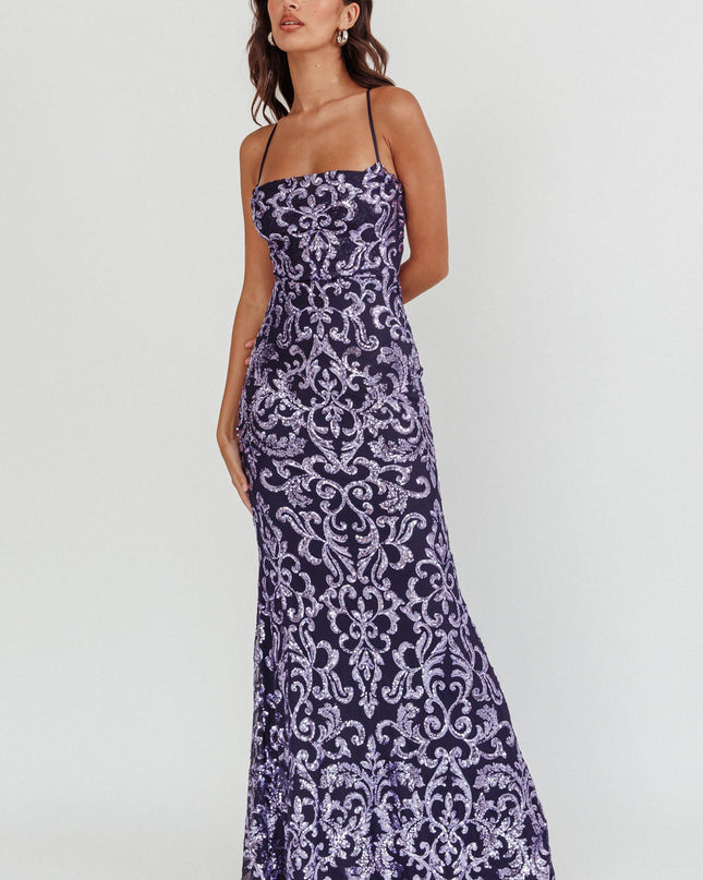 Lavender/Navy Sequin Maxi Dress
