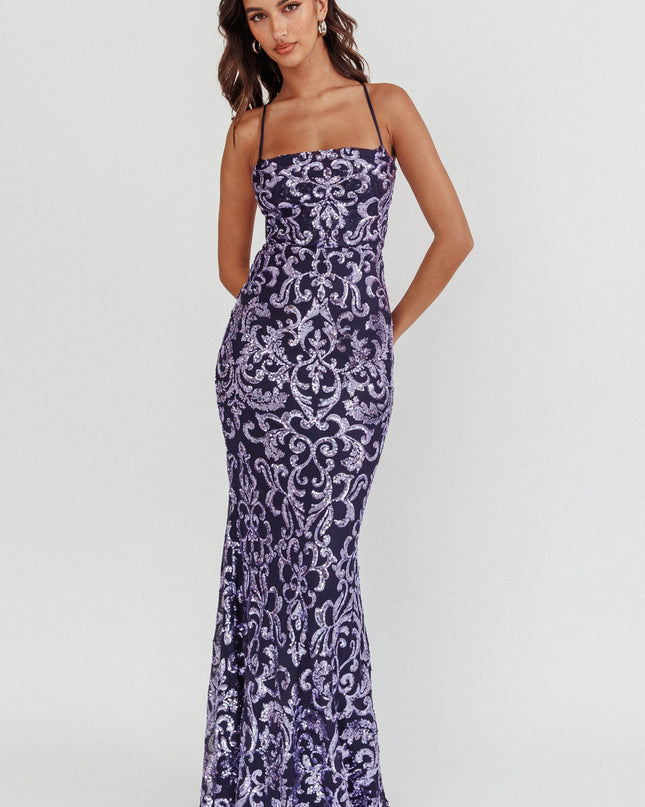 Lavender/Navy Sequin Maxi Dress