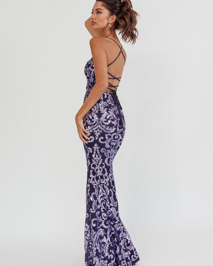 Lavender/Navy Sequin Maxi Dress