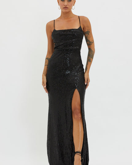 Black Sequin Maxi Dress