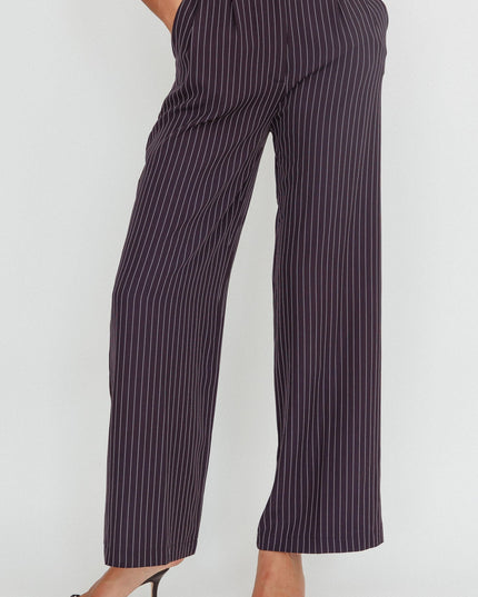 Navy Pinstripe Double Waistband Wide-Leg Pants