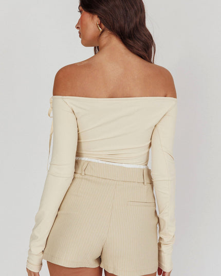 White Pinstripe Double Waistband Skort Beige