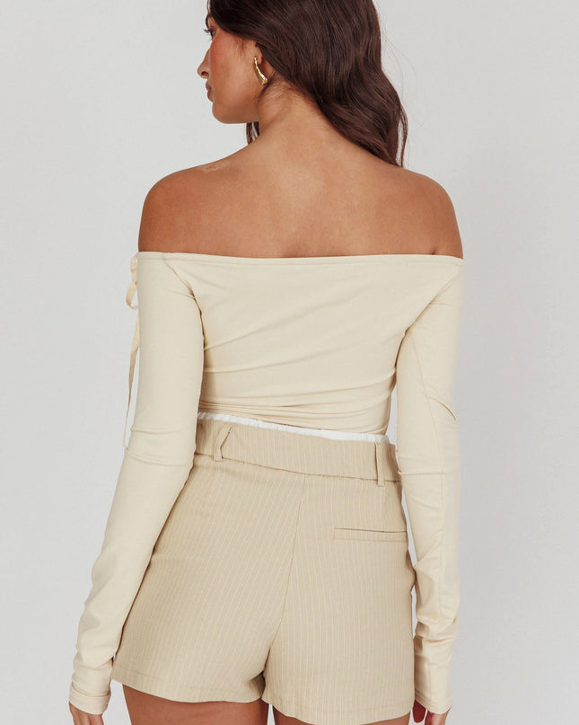 White Pinstripe Double Waistband Skort Beige