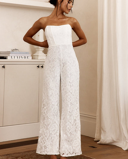 White Strapless Lace Jumpsuit