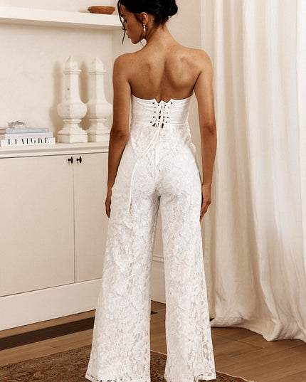 White Strapless Lace Jumpsuit