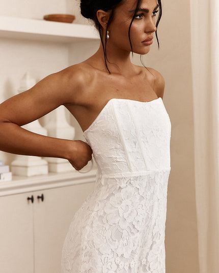 White Strapless Lace Jumpsuit